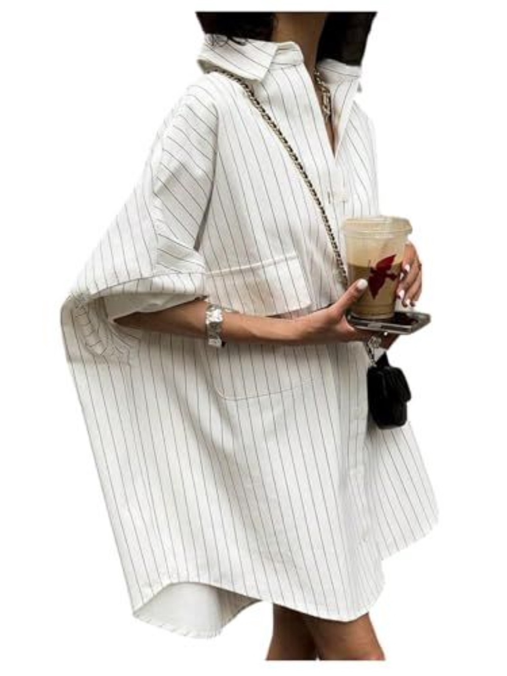 Gorglitter White Woman’s Button Down Shirt Dress (NEW Medium Size)
